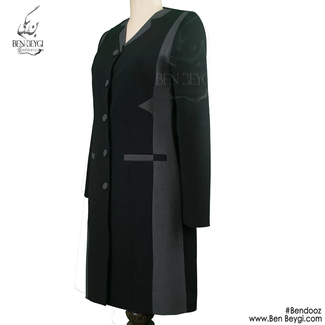 مانتو شلوار اداری مشکی ترکیبی پارچه فیونا کد 10694 — تصویر ۲