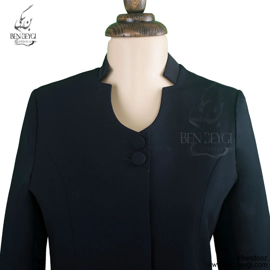 مانتو شلوار اداری یقه ایستاده دو دکمه پارچه فیونا کد 10673 — تصویر ۵