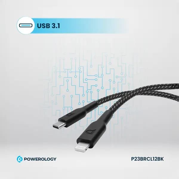 کابل شارژ تایپ سی به لایتنینگ 60 وات پاورولوژی P23BRCL12 — تصویر ۵