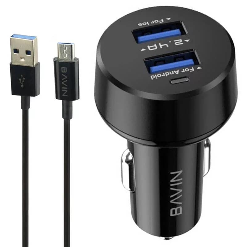 شارژر فندکی فست شارژ Bavin PC310 2.4A 12W + کابل میکرو یو اس بی ا Bavin PC310 2.4A 12W Fast Car Charger With MicroUSB Cable — تصویر ۲