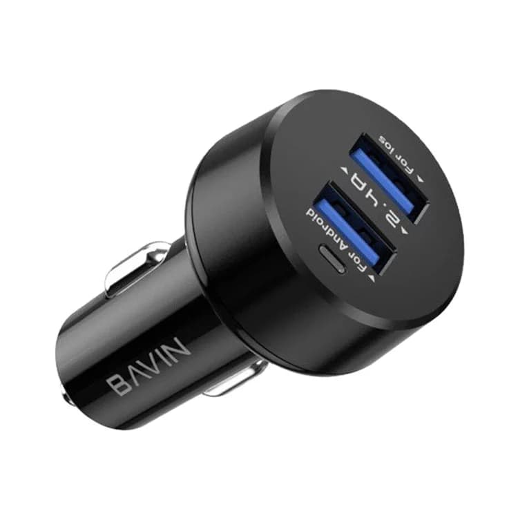 شارژر فندکی فست شارژ Bavin PC310 2.4A 12W + کابل میکرو یو اس بی ا Bavin PC310 2.4A 12W Fast Car Charger With MicroUSB Cable