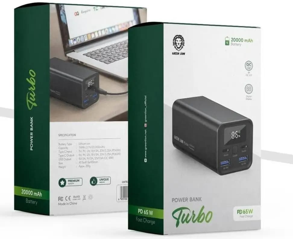 پاوربانک 20000 گرین لاین مدل TURBO ا GREEN LION Turbo Power Bank GNTB20KPBBK — تصویر ۵