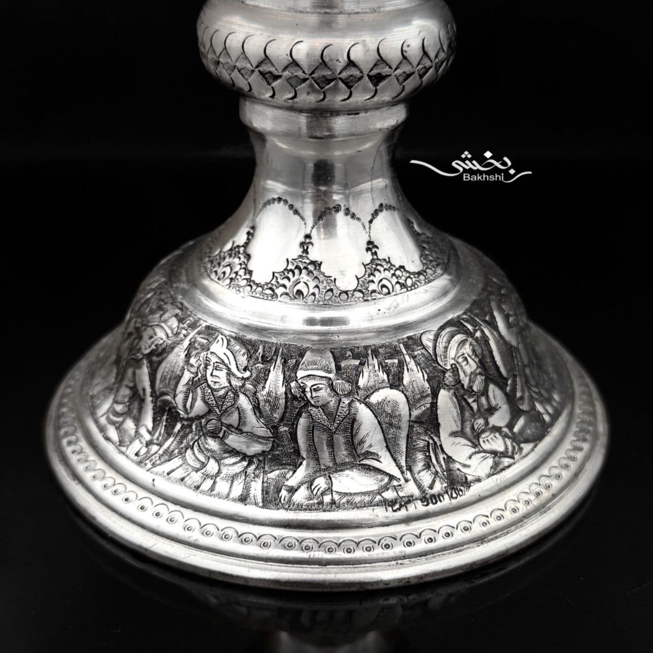 کاسه نقره پایه دار قلم مینیاتور اعلا — تصویر ۳