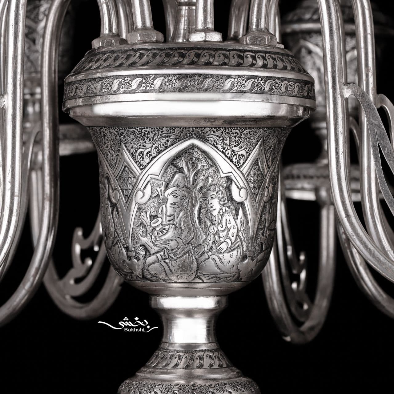 شمعدان نقره شانزده شعله مینیاتور اعلا — تصویر ۲