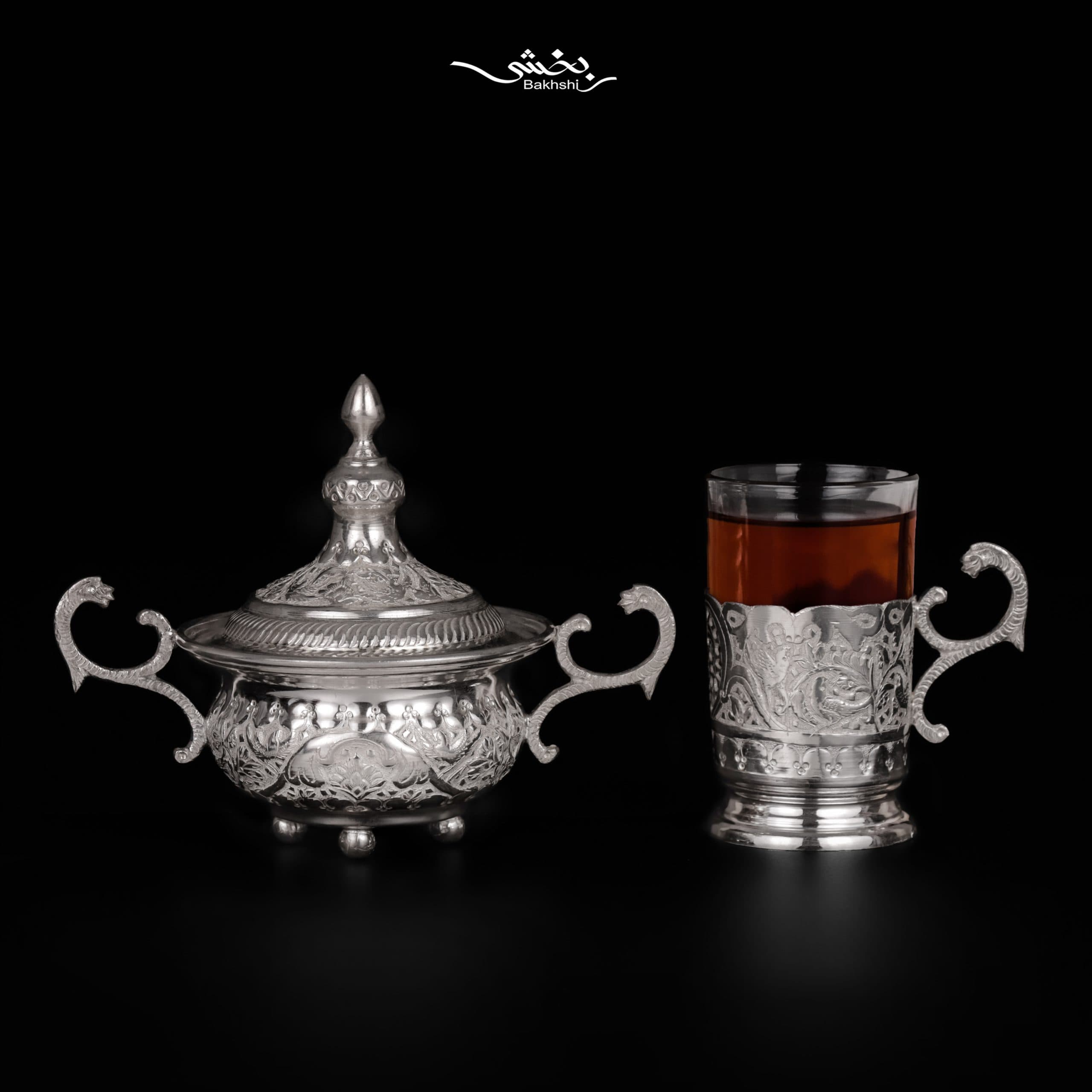 سینی نقره مستطیل گل و مرغ — تصویر ۵