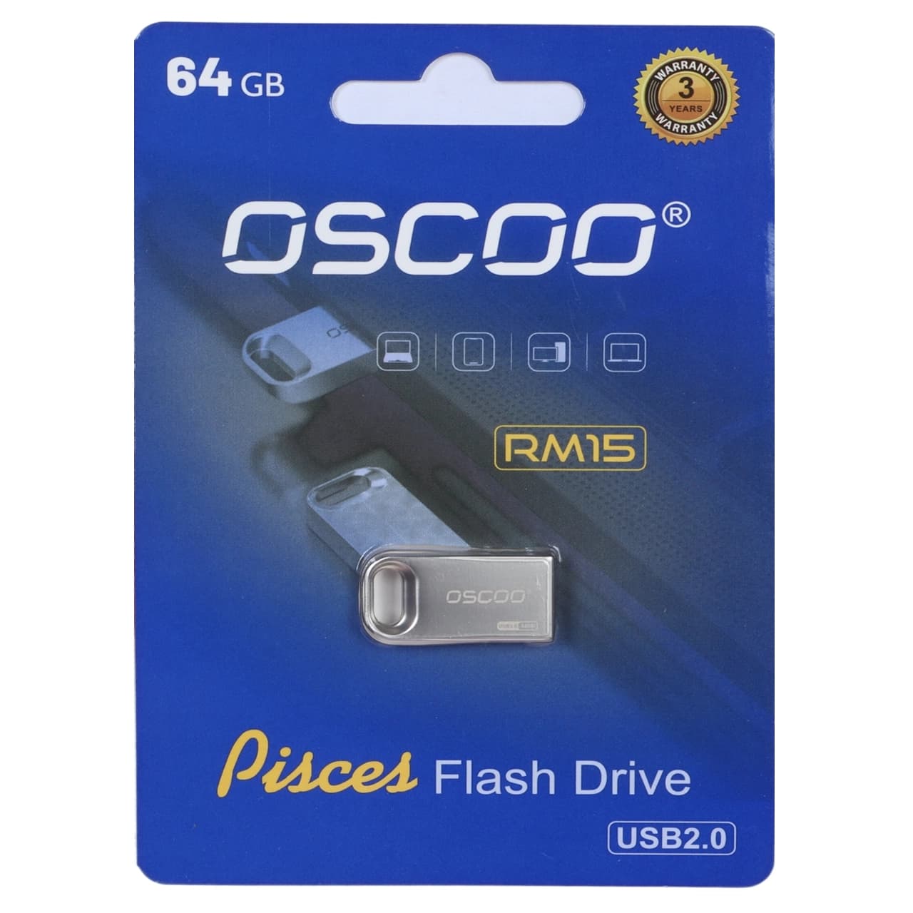فلش مموری OSCOO USB2.0 مدل RM15 ظرفیت 64 گیگابایت – نقره ای (گارانتی سورین)