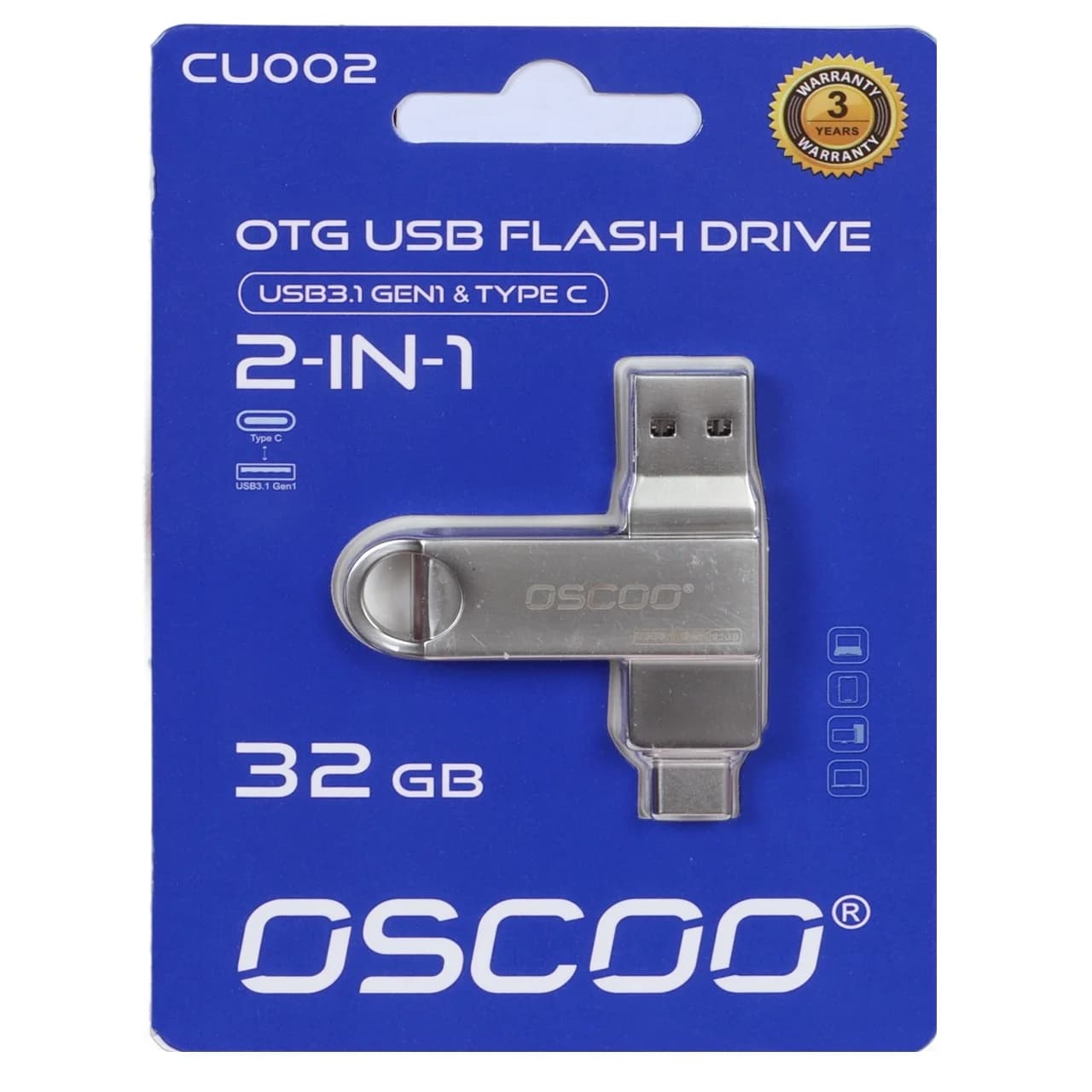 فلش مموری OSCOO USB3.1 Type-C مدل CU002 ظرفیت 32 گیگابایت – نقره ای (گارانتی سورین) — تصویر ۲