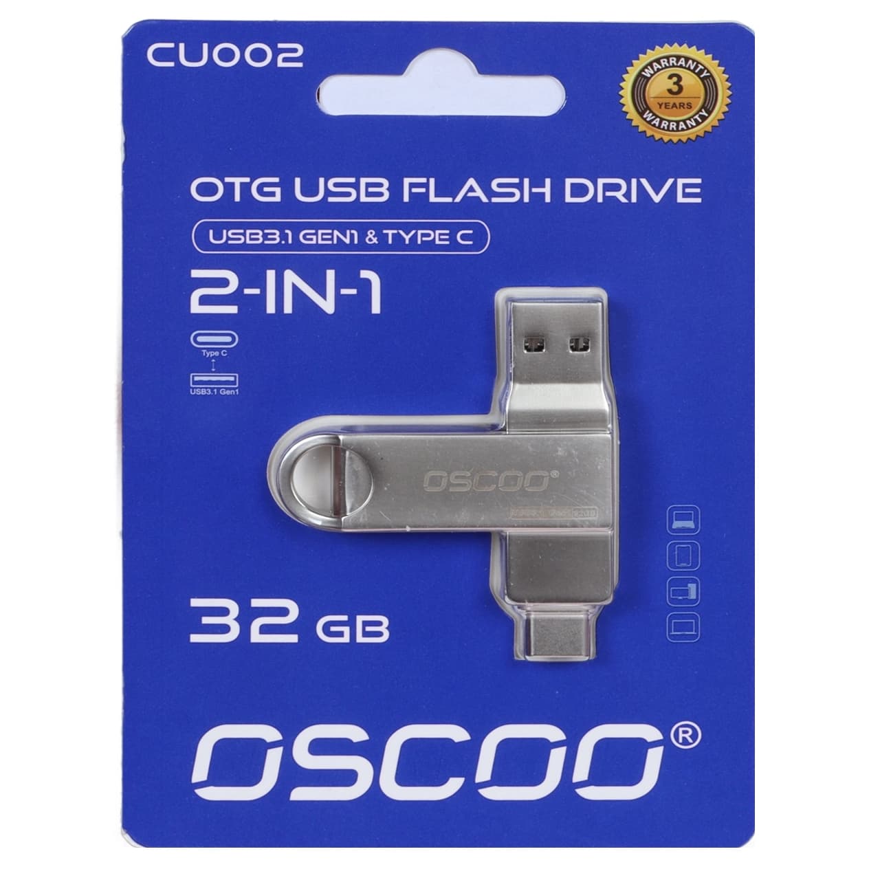فلش مموری OSCOO USB3.1 Type-C مدل CU002 ظرفیت 32 گیگابایت – نقره ای (گارانتی سورین)