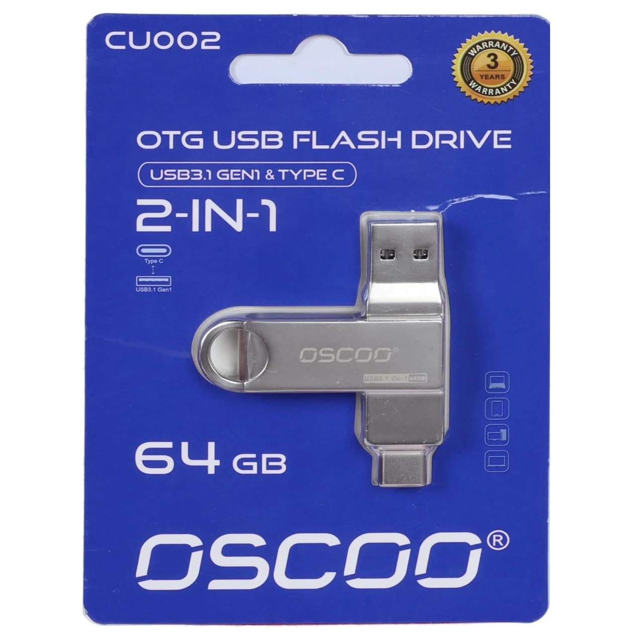 فلش مموری OSCOO USB3.1 Type-C مدل CU002 ظرفیت 64 گیگابایت – نقره ای (گارانتی سورین) — تصویر ۲