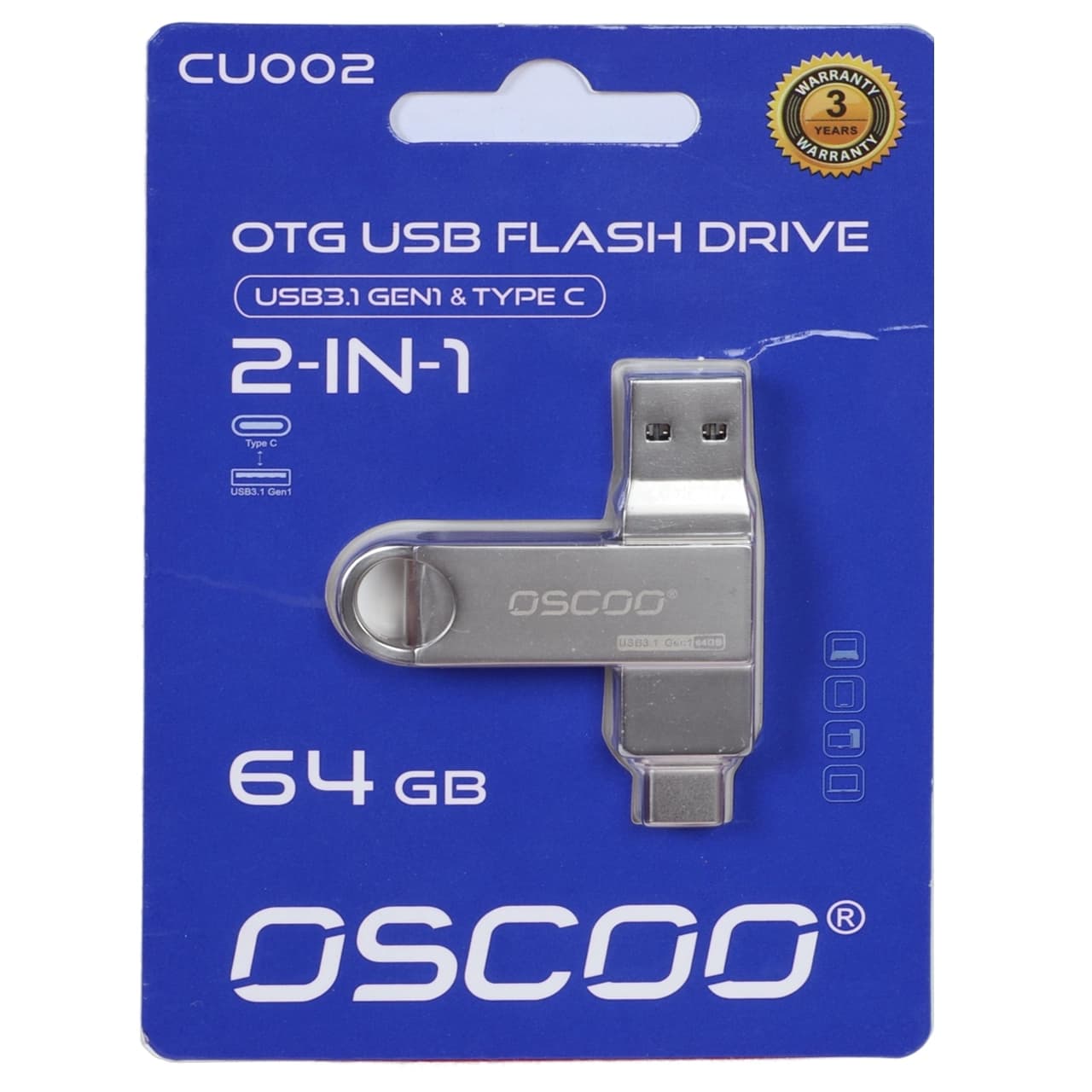 فلش مموری OSCOO USB3.1 Type-C مدل CU002 ظرفیت 64 گیگابایت – نقره ای (گارانتی سورین)