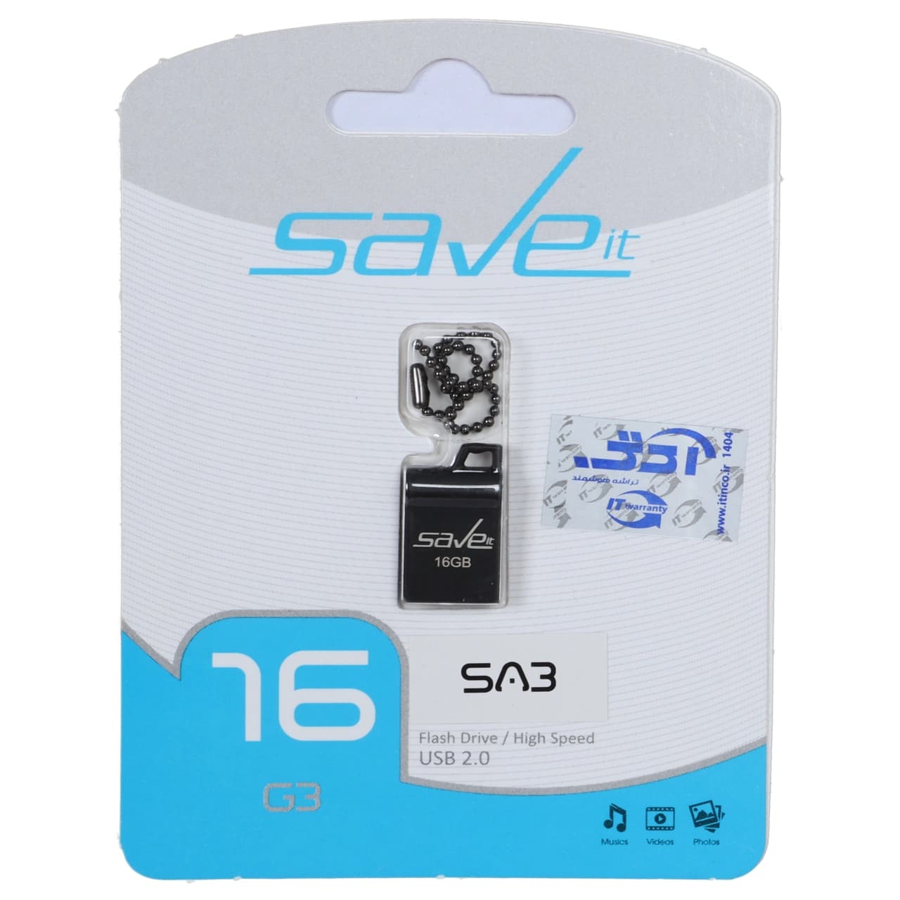 فلش مموری Save it USB2.0 مدل Sab ظرفیت 16GB – مشکی (گارانتی مادام العمر آی تین)