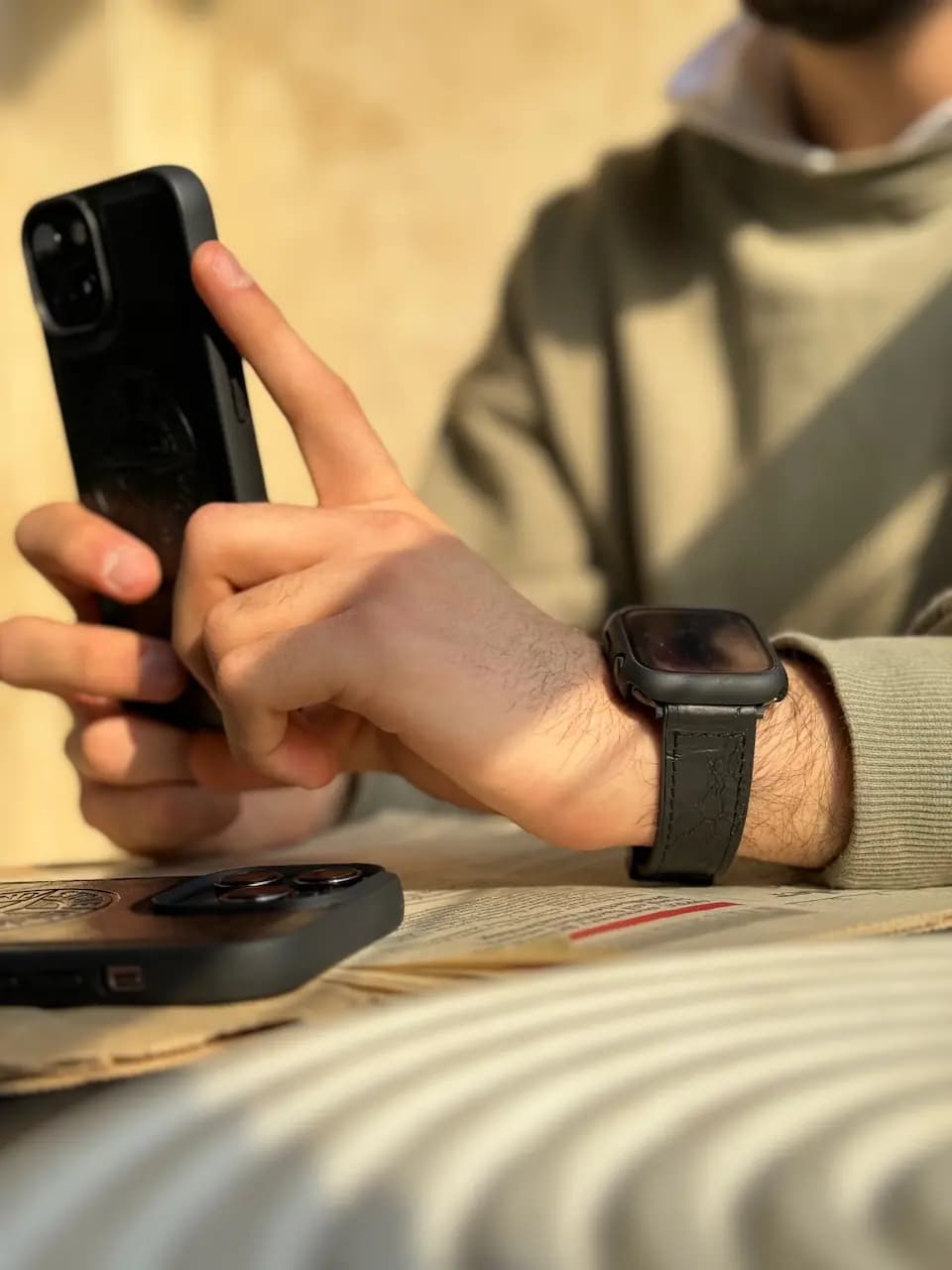 بند اپل واچ چرم قفل مگنتی مشکی — تصویر ۳