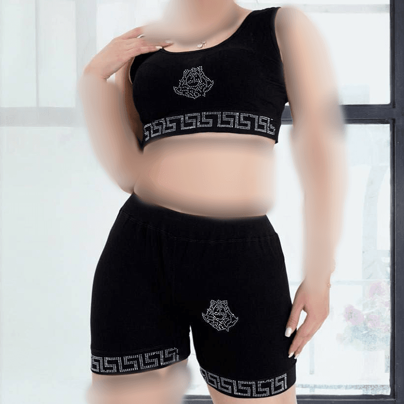 ست تاپ و شورتک نگین کاری (پک 3 عددی)