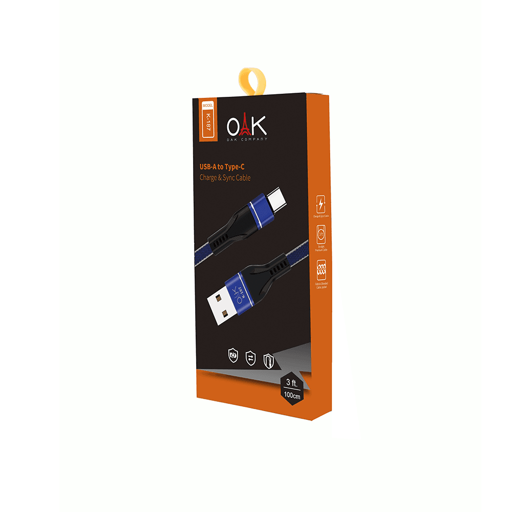 + قیمت کابل شارژ تایپ سی (USB-C) OAK مدل K-187 — تصویر ۲