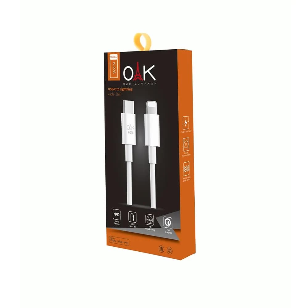 + قیمت کابل شارژ لایتنینگ به تایپ سی (USB-C) OAK مدل K-278