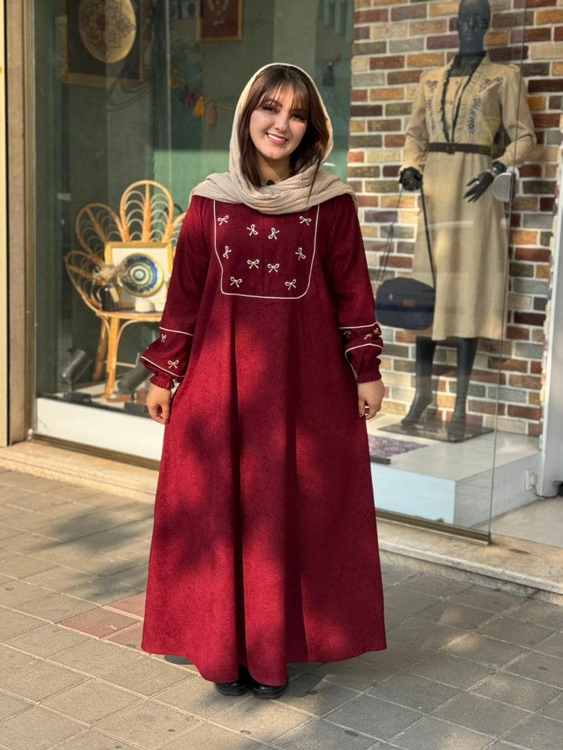 پیراهن پاپیون کبریتی زرشکی