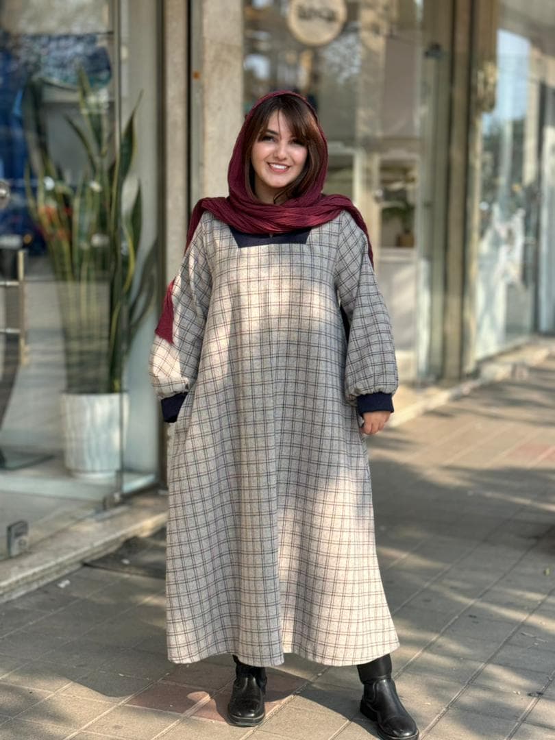 پیراهن هدیه طوسی خط مشکی زرشکی