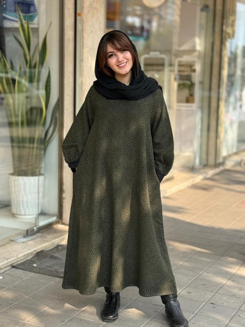 پیراهن هدیه سبز مشکی لوزی