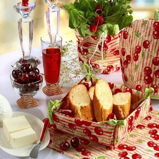 نیم ست آشپزخانه کتان طرح گیلاس 8 تکه