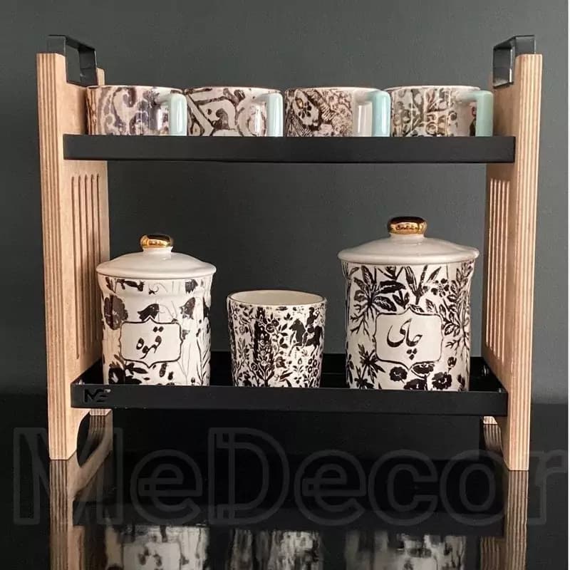 استند ۲ طبقه چوب و فلز مدل لاریسا برند Medecor – رنگ مشکی