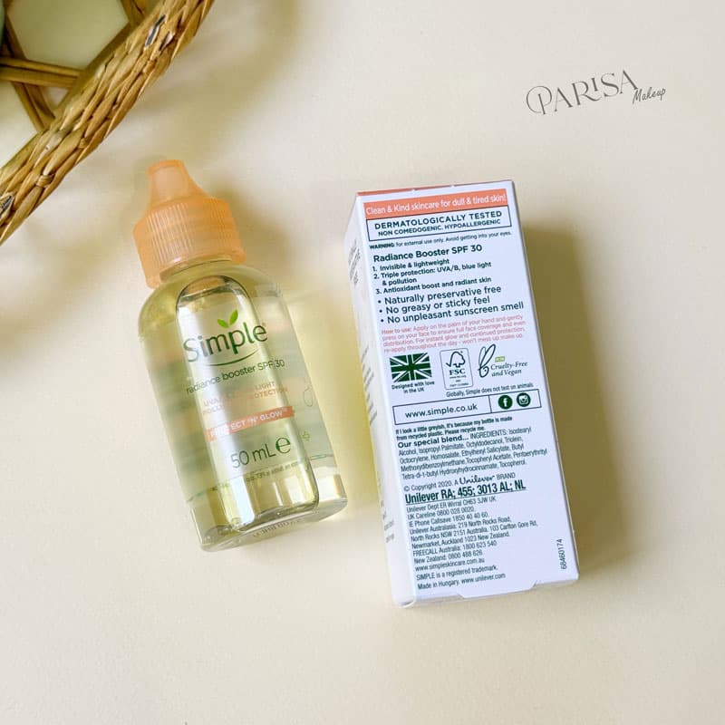 سرم محافظت کننده و روشن کننده سیمپل مدل Radiance Booster SPF 30(50 میل) — تصویر ۳