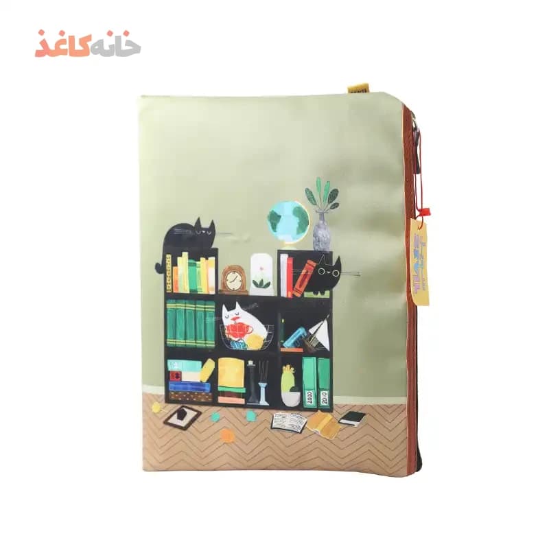 پوشه پارچه ای سویل طرح گربه و قفسه کتاب — تصویر ۲