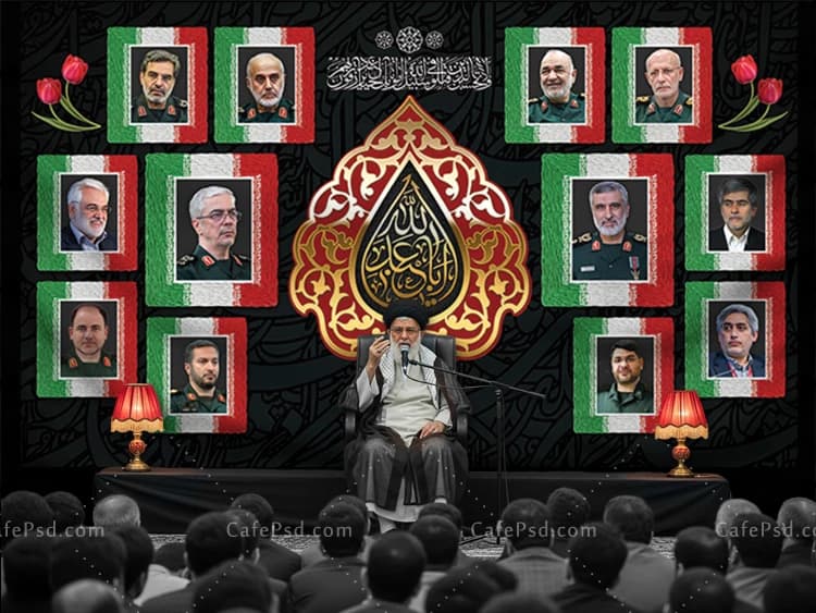 بنر پشت منبر محرم با عکس فرماندهان سپاه