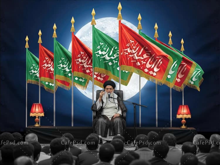 پشت منبر محرم با پرچم یا اباعبدالله