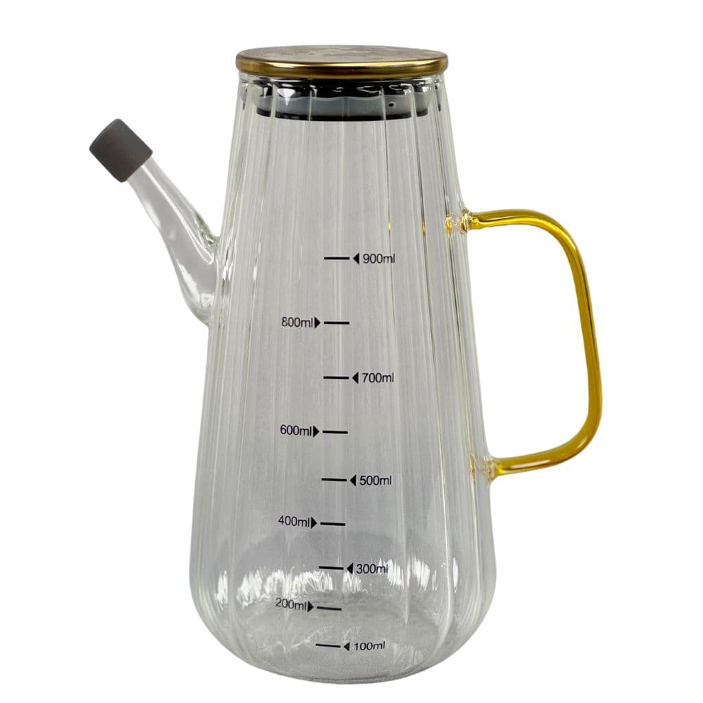 روغن ریز پیرکس درب استیل طلایی طرح شیاردار گنجایش 900ml کد m218