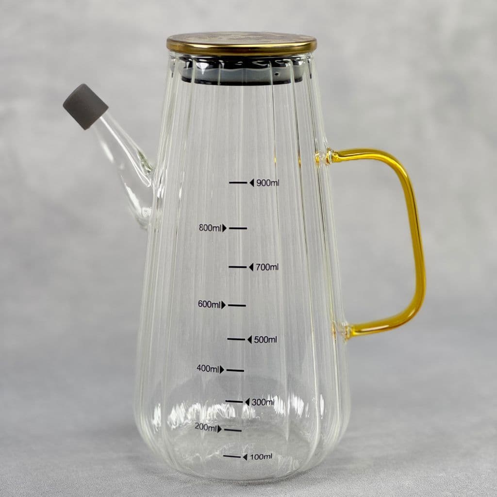 روغن ریز پیرکس درب استیل طلایی طرح شیاردار گنجایش 900ml کد m218 — تصویر ۲
