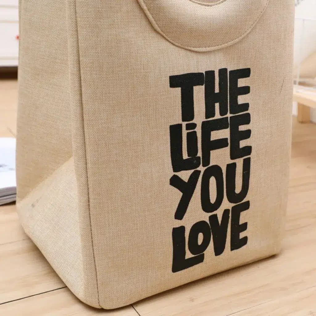 سبد لاندری کتان مدل مکعبی طرح Life You Love دسته فلزی کد m290 — تصویر ۶