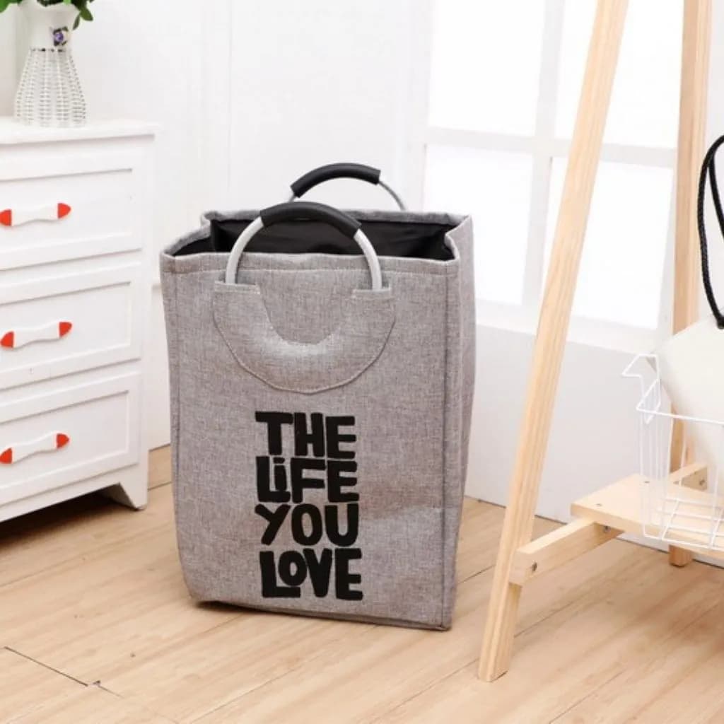 سبد لاندری کتان مدل مکعبی طرح Life You Love دسته فلزی کد m290 — تصویر ۸