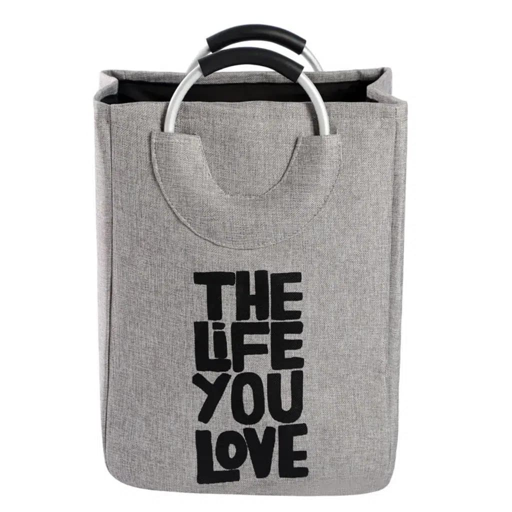سبد لاندری کتان مدل مکعبی طرح Life You Love دسته فلزی کد m290