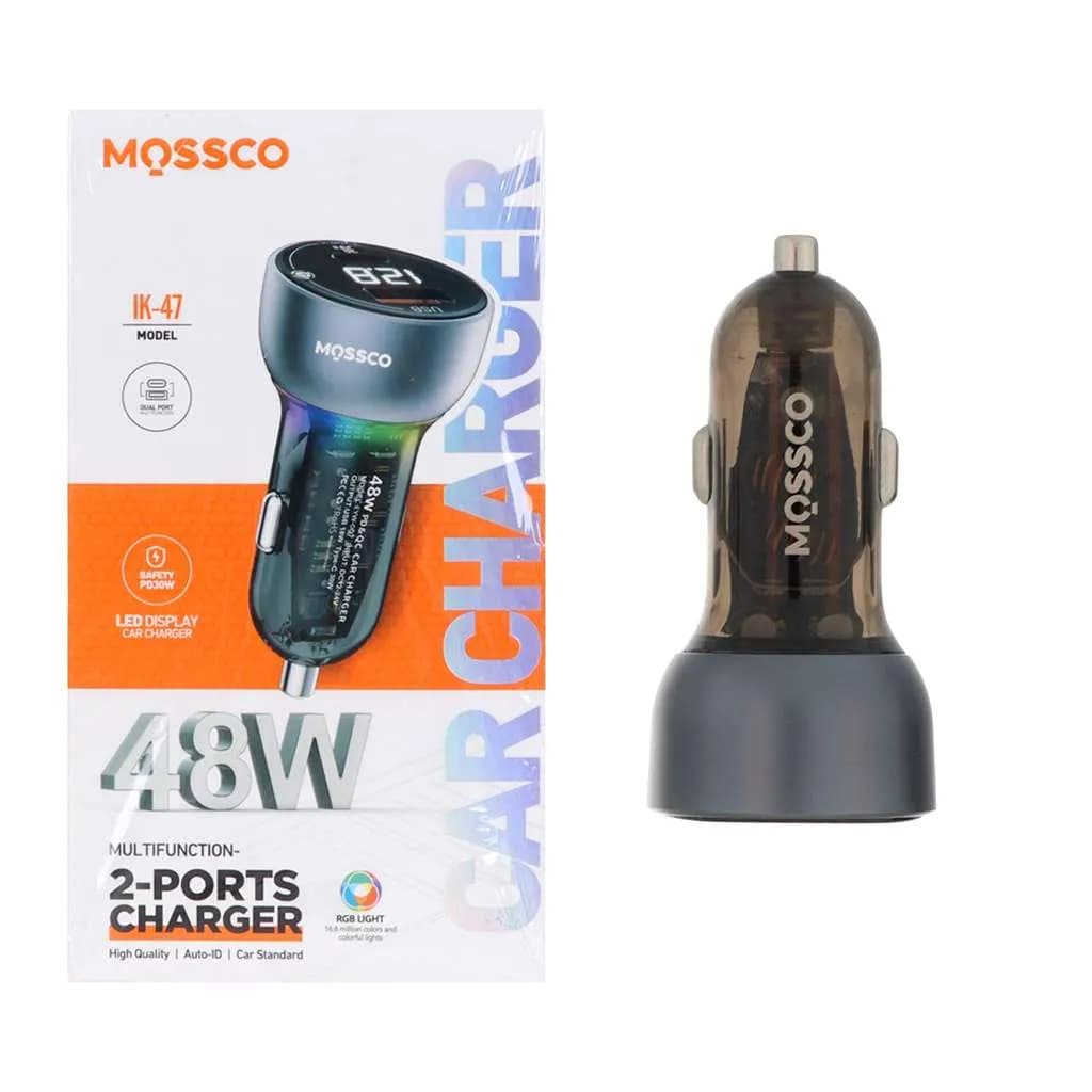 شارژر فندکی فست شارژ ۴۸ واتی دو پورت MOSSCO IK-47 با رقص نور و صفحه نمایش LED — تصویر ۶