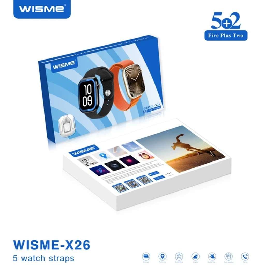 ساعت هوشمند WISME X26 گجت ترند با 5 بند متنوع و ایرپاد شیشه ای — تصویر ۴