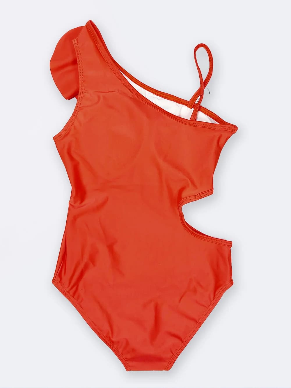 مایو زنانه فانتزی بصورت یقه رومی چین دار اسپیدو ( Speedo ) نارنجی رنگ با کاپ — تصویر ۲