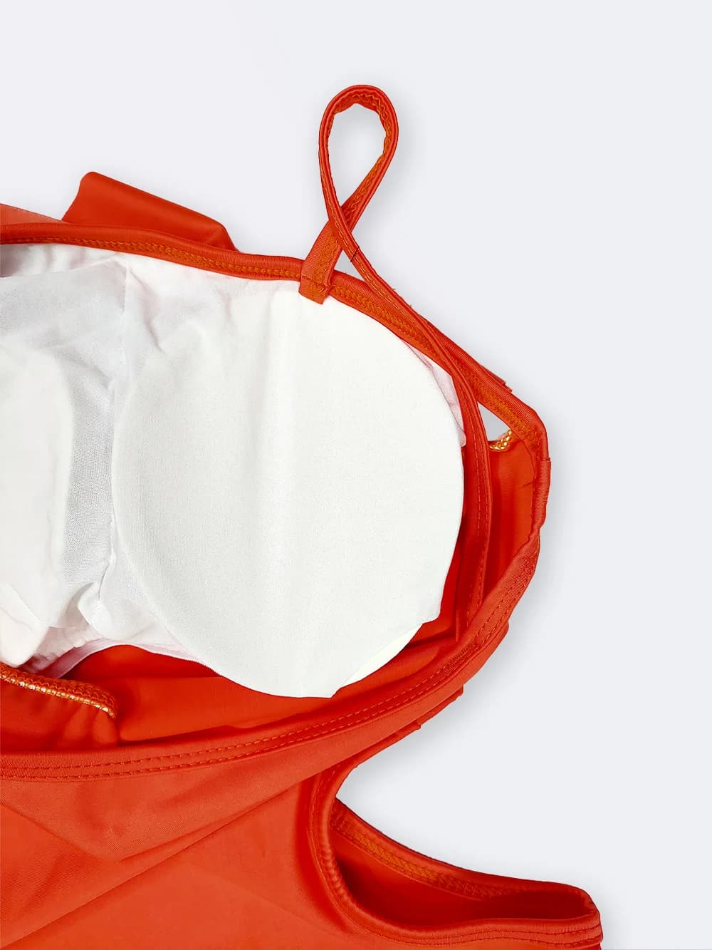مایو زنانه فانتزی بصورت یقه رومی چین دار اسپیدو ( Speedo ) نارنجی رنگ با کاپ — تصویر ۶