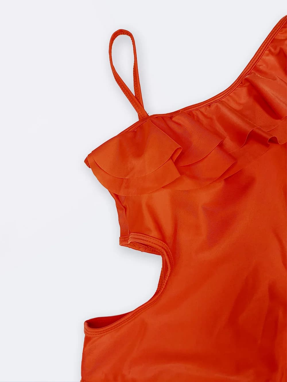 مایو زنانه فانتزی بصورت یقه رومی چین دار اسپیدو ( Speedo ) نارنجی رنگ با کاپ — تصویر ۵