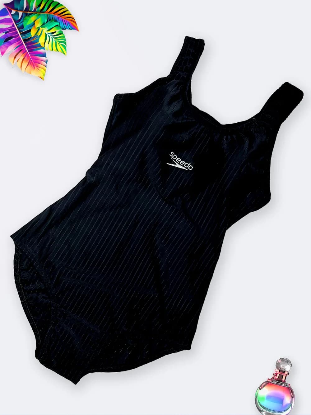 مایو زنانه اسلیپ مشکی رنگ طرح راه راه کلاسیک شیک و ساده اسپیدو ( Speedo ) کاپدار