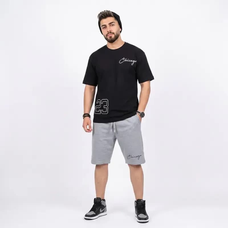 ست تیشرت و شلوارک مردانه مشکی طرح 23 جنس پنبه سوپر و گلکسی — تصویر ۷