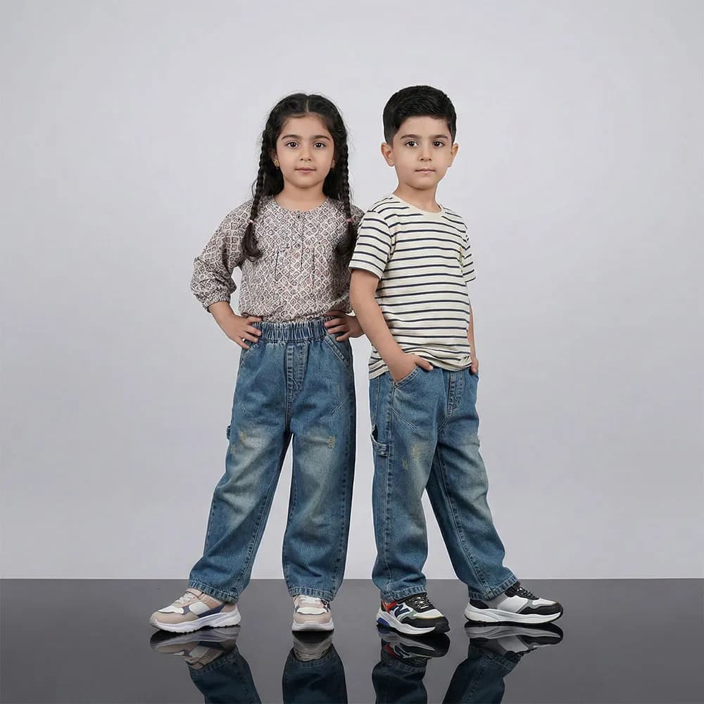 شلوار جین بگ بچه گانه آبی مناسب 2 تا 7 سال