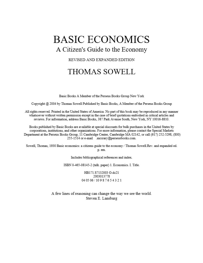 کتاب Basic Economics (اقتصاد مقدماتی) نسخه انگلیسی PDF | توماس سول