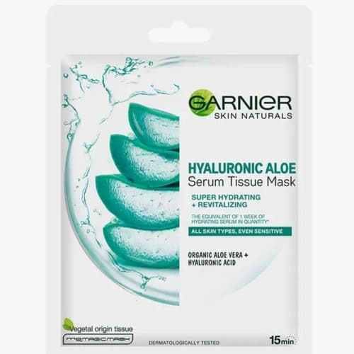 ماسک صورت ورقه ای گارنیه Garnier مدل Hualuronic Aloe حاوی عصاره آلوئه ورا وزن 28 گرم — تصویر ۲