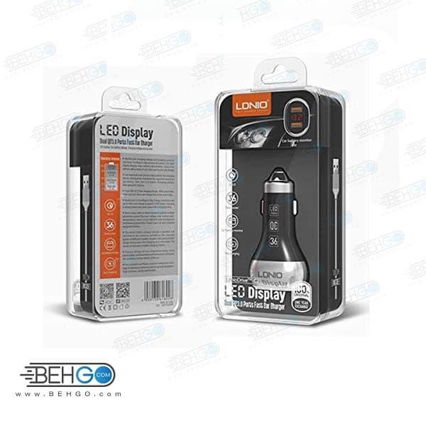 شارژر فندکی الدینیو مدل C2 به همراه کابل تبدیل Lightning USB