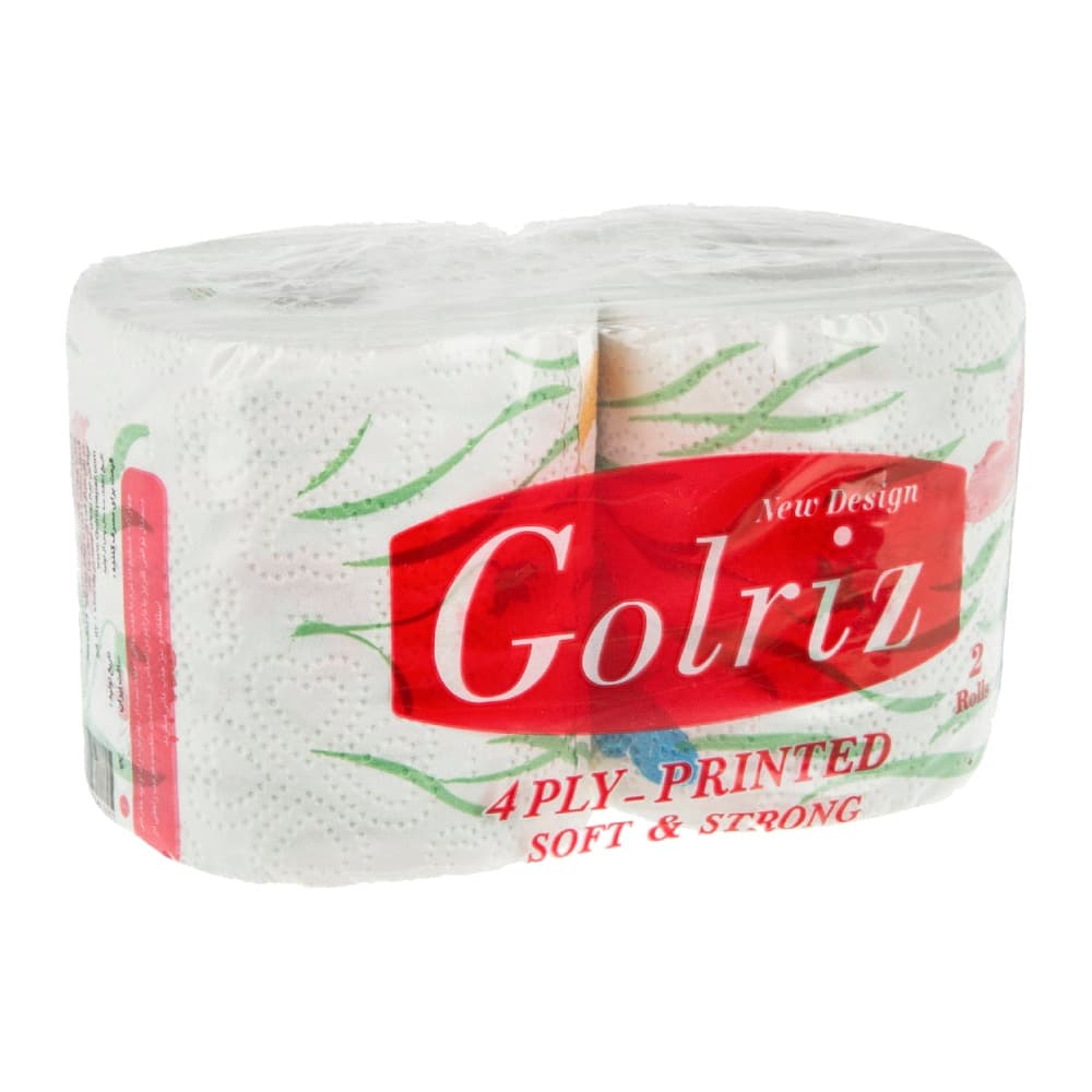 دستمال توالت رولی گلریز Golriz چهار لایه طرح دار بسته 2 عددی