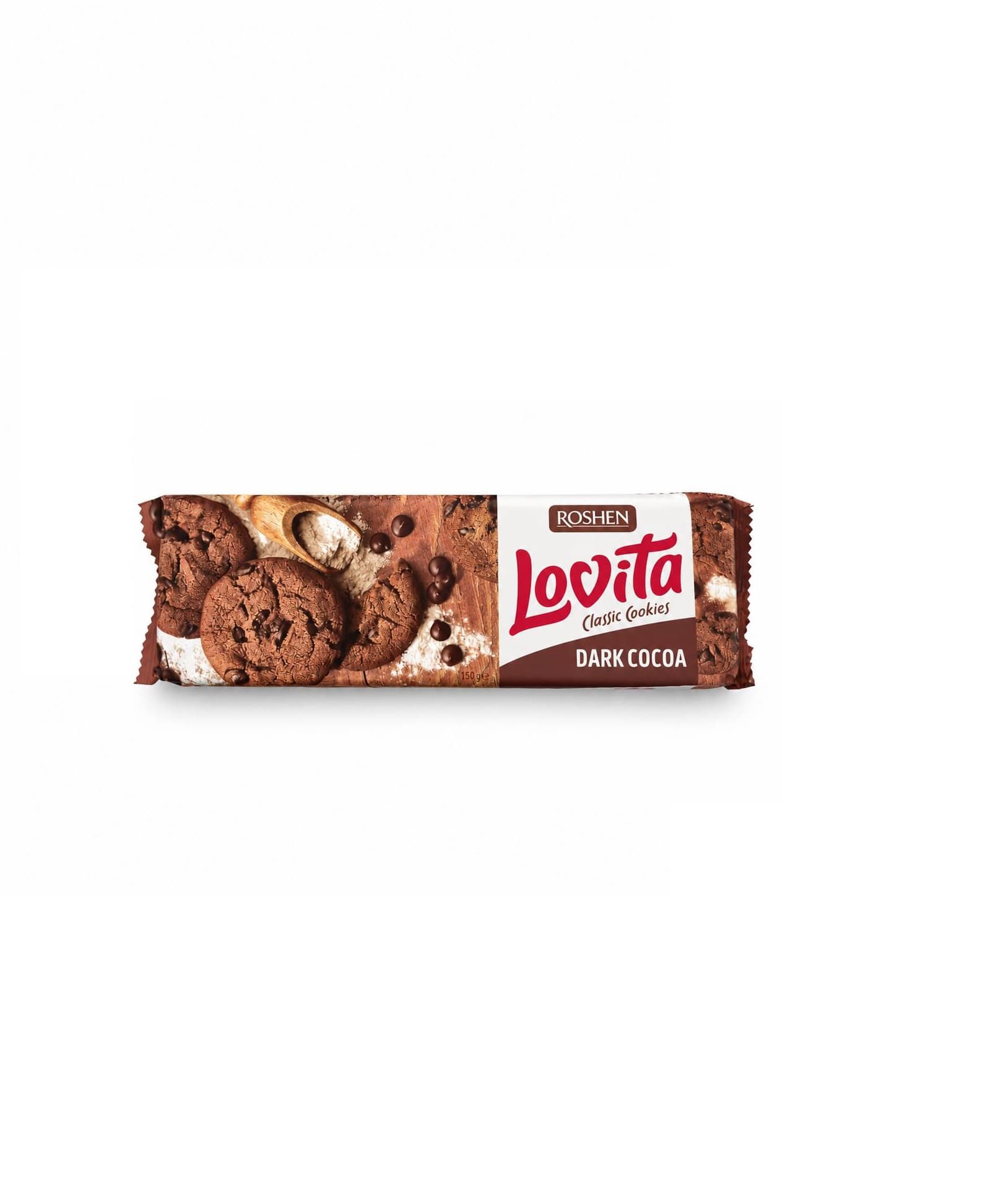 کوکی لوویتا روشن (Roshen Lovita Dark Cocoa) | بیسکویت شکلاتی با طعم کاکائو تلخ 150 گرم