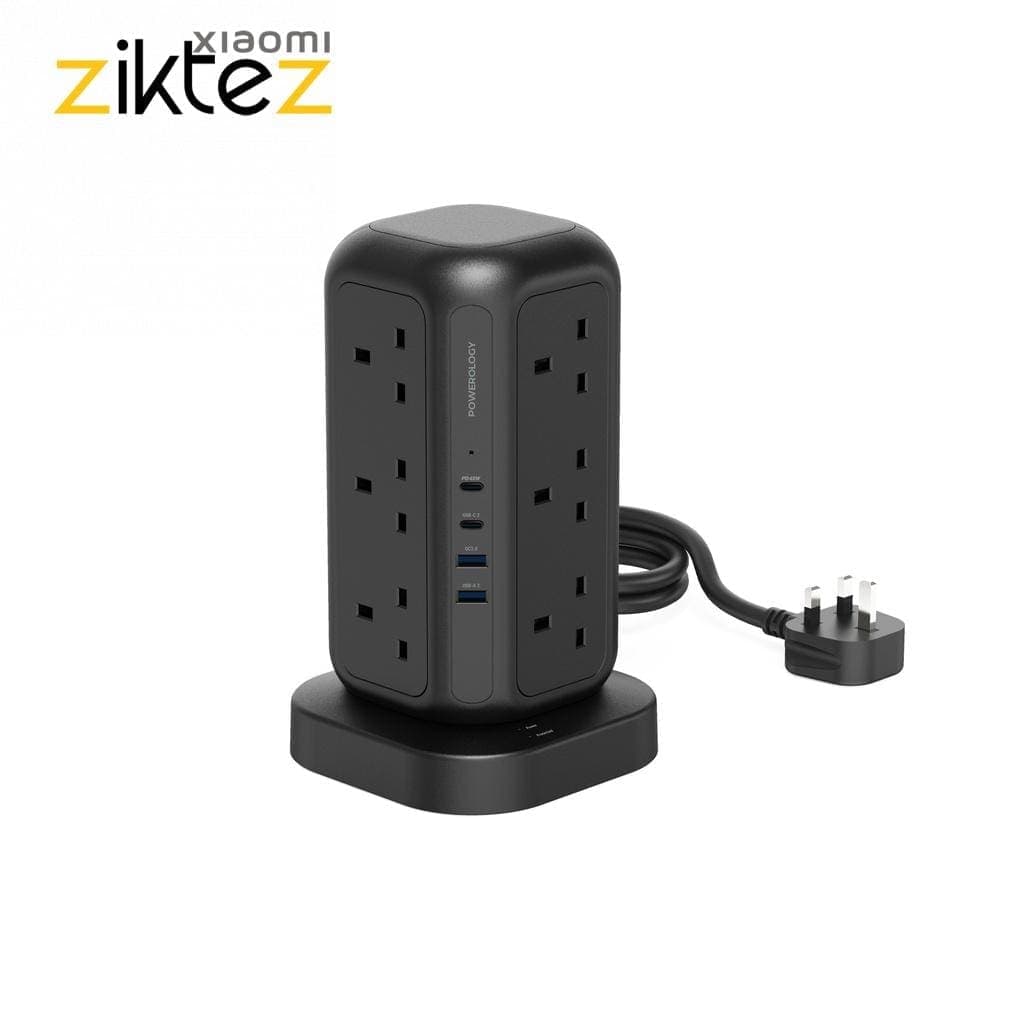 چند راهی برق و شارژر پاورولوژی Powerology 12 Socket Multi-Port Tower Hub PWCUQC013 دارای 4 پورت (نسخه اورجینال پلمپ ارسال فوری) — تصویر ۴