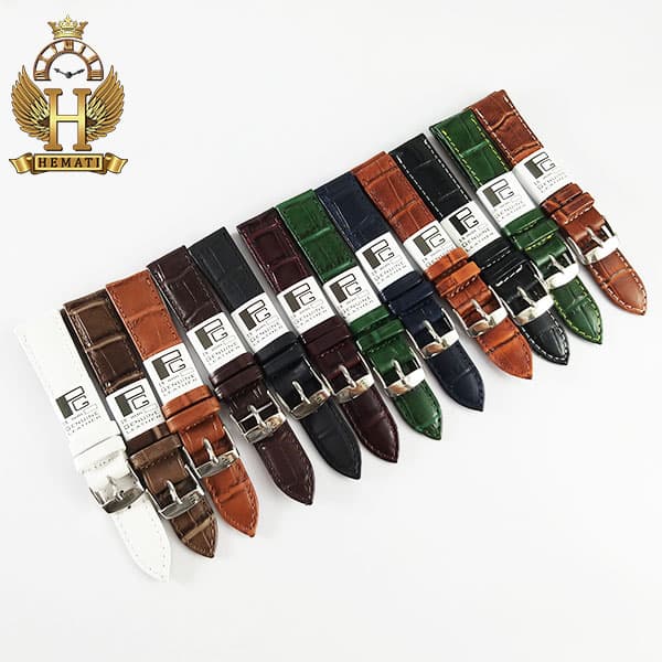 بند چرم ساعت مچی برند پی جی طرح کروکودیل دور دوخت PG18405 (سایز 18)