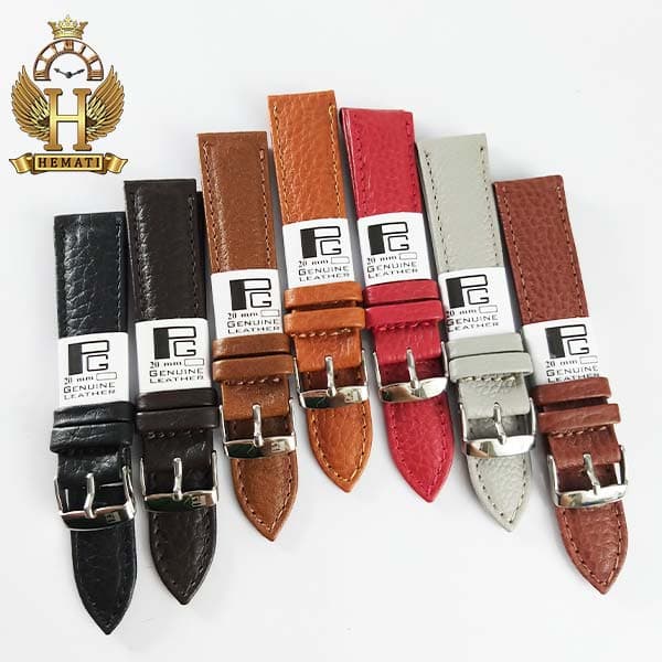 بند چرم ساعت مچی برند پی جی طرح فلوتز دور دوخت PG20302 (سایز 20)