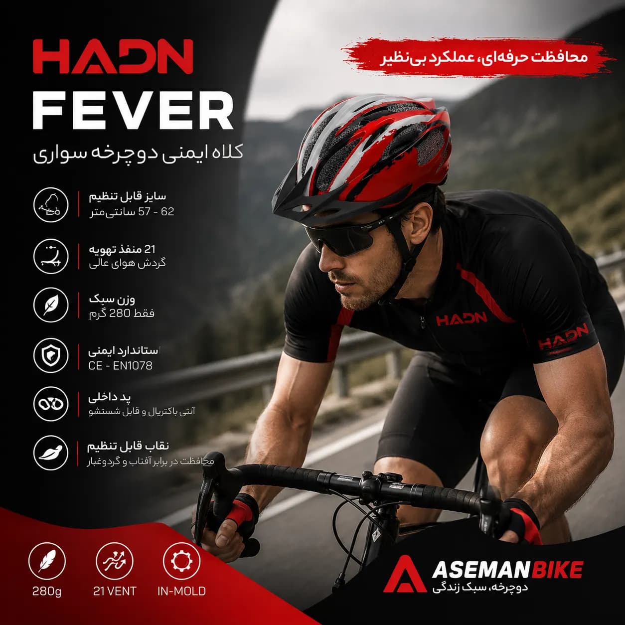 کلاه ایمنی دوچرخه سواری HADN Fever – سایز 57-62 سانتیمتر